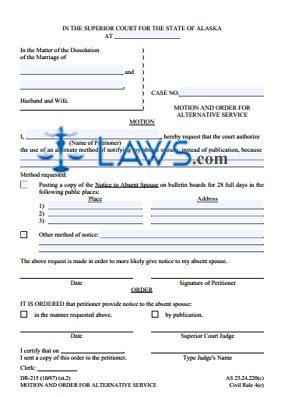 Form DR-215  Motion and Order For Alternative Service 
