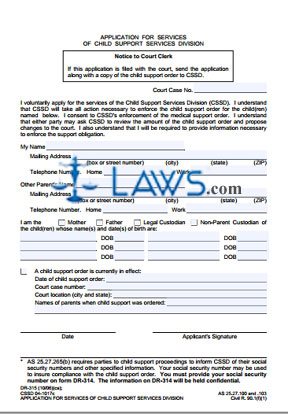 Form DR-315 Application for CSSD Services 