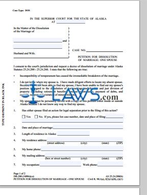 Petition for Dissolution of Marriage: One Spouse