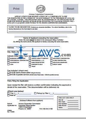 Form CF0059 Application for Reservation of a Corporate Name 