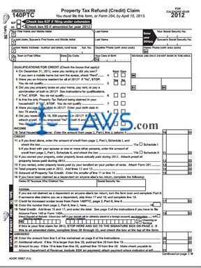 Form AZ-140PTC Property Tax Refund Claim Package 