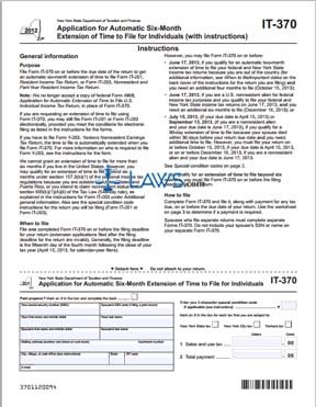 Form IT-370 Application for Automatic Six-Month Extension of Time to File for Individuals