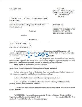 Form 5-17b Affidavit in Support of Motion to Vacate for Lack of Service