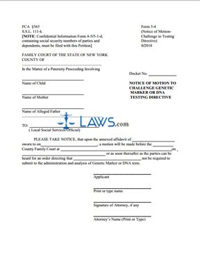 Form 5-4 Notice of Motion to Challenge Genetic Marker or DNA Testing Directive