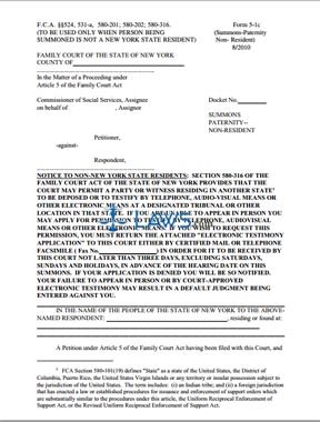 Form 5-1c Summons - Paternity Non Resident
