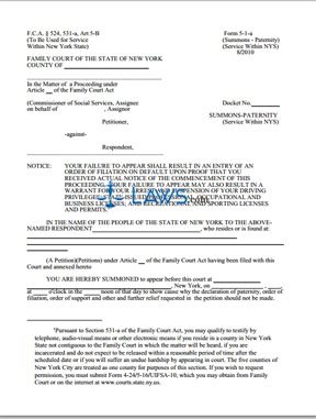 Form 5-1a Summons - Paternity