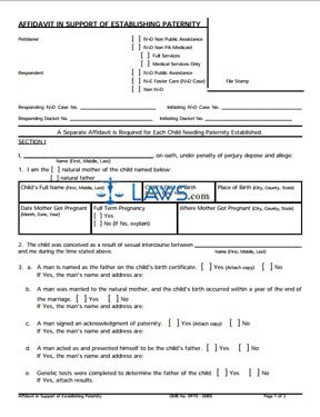 Form UIFSA-6 Affidavit in Support of Establishing Paternity