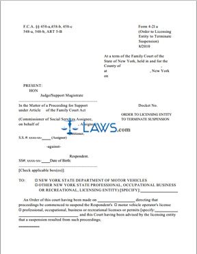 Form 4-21a Order to Licensing Entity to Terminate Suspension
