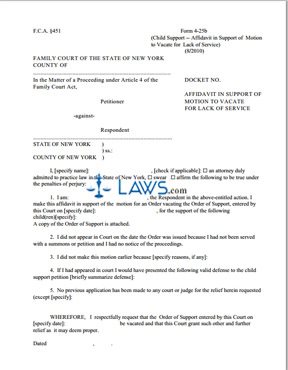 Form 4-25b Child Support -- Affidavit in Support of  Motion to Vacate for Lack of Service