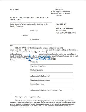 Form 4-25a Child Support -- Affidavit in Support of Motion to Vacate for Lack of Service