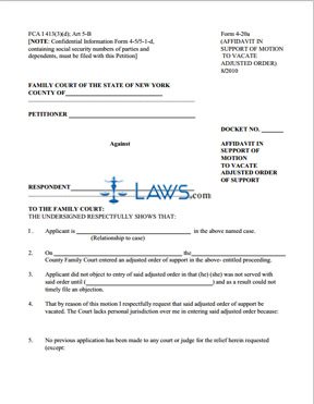 Form 4-20a Affidavit In Support Of Motion To Vacate Adjusted Order