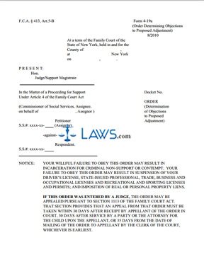 Form 4-19a Order Determining Objections to Proposed Adjustment