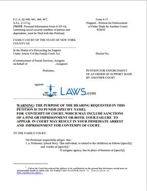 Form 4 - 13 Support - Petition for Enforcement of Order Made by Another Court