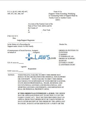 Form 4-11a Support- Order Extending, Modifying or Terminating Order of Support Made by Family Court or Another Court
