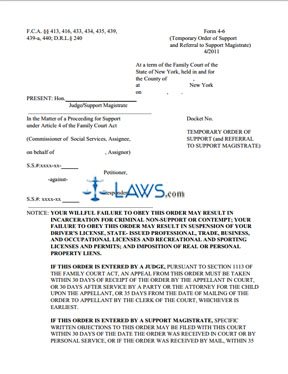 Form 4 - 6 Temporary Order of Support and Referral to Support Magistrate