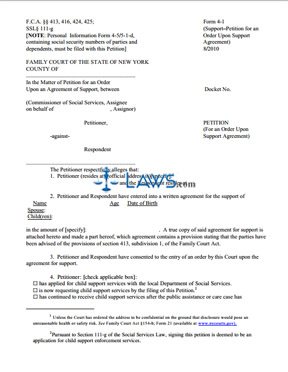 Form 4 - 1 Support–Petition for an Order Upon Support Agreement