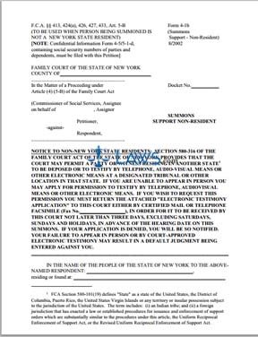 Form 4-1b Summons - Support - Non-Resident
