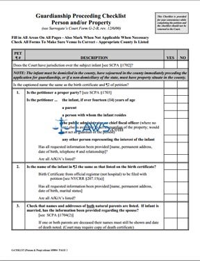 Form G-CHKLST Guardianship Proceeding Checklist - Person and/or Property