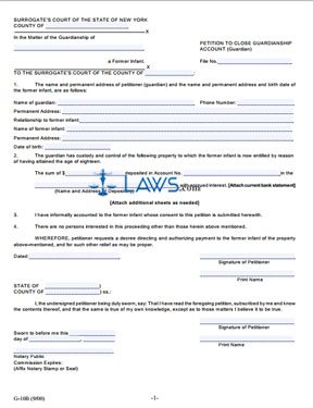 Form G-10A Petition to Close Guardianship Account (Former Infant)