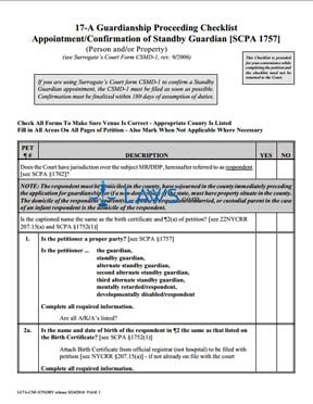 Form G17A-CNF-STNDBY Guardianship Checklist Standby Appointment/Confirmation