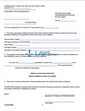 Form G-9 Order for Withrawal of Infant's Property for Support & Education