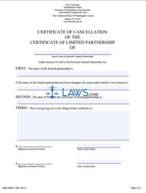 Form DOS-1390-f-l Certificate of Cancellation of the Cert. of Limited Partnership 