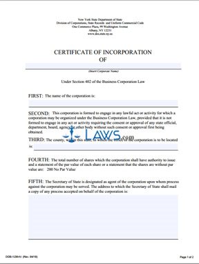 Form DOS-1239-f-l Certificate Incorporation 