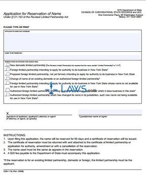 Form DOS-1132 Application for Reservation of Name Form 