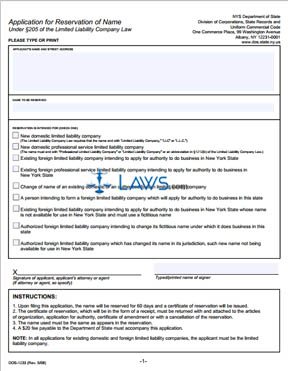 Form DOS-1233 Application for Reservation of Name 