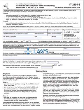 Form IT-2104-E Certificate of Exemption from Withholding 