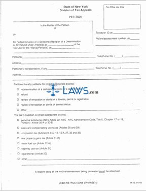 Form TA-10 Petition of Appeal 