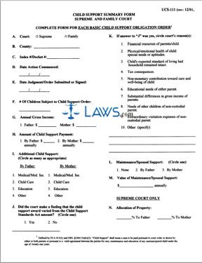 Form UCS-111 Child Support Summary Form 