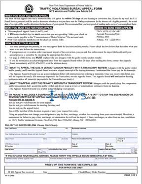 Form AA-33 Traffic Violations Bureau Appeal Form