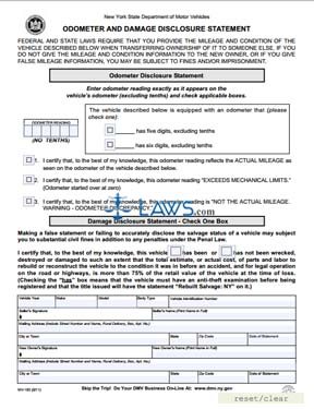 Form MV-103 Odometer and Damage Disclosure Statement