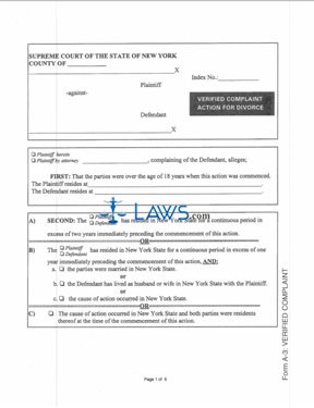 Form A-3 Verified Complaint Action for Divorce