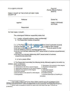Form 8-2 Family Offense Petition