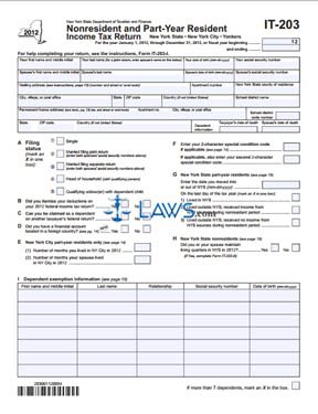 2012 New York Non-Resident and Part-Year Individual Income Tax Return