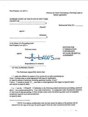 Petition for Order Terminating or Severing Lease or Rental Agreement