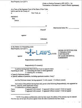 Order on Petition Pursuant to RPL §227-c for Termination or Severance of Lease or Rental Agreement