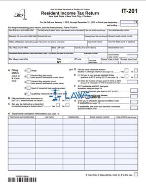 2012 New York Individual Resident Income Tax Return
