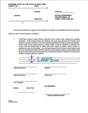 Stipulation/Order for Referral to Family Case Analyst (issues to be resolved)