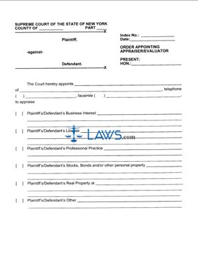 Order Appointing Appraiser/Evaluator (Long Form)