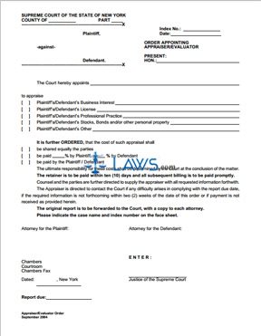 Order Appointing Appraiser/Evaluator (Short Form)