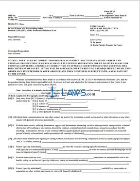 SC-1 Temporary Order of Protection (Supreme Court)