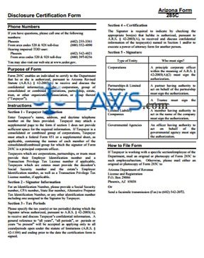 Form Instructions for 285C Disclosure Certification Form