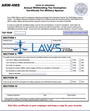 ARW-4MS Tax Exemption Certificate for Military Spouse