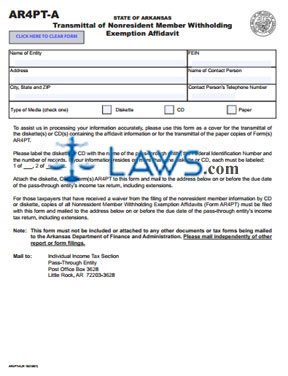 AR4PT Transmittal of Nonresident Member Withholding Exemption Affidavit