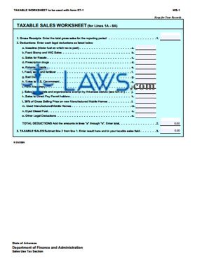 Taxable Sales Worksheet WS-1