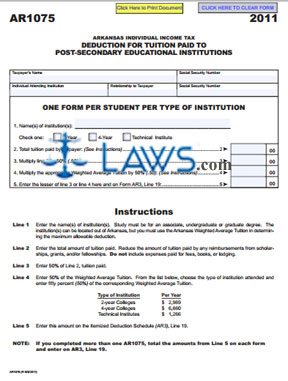 AR1075 Deduction for Tuition Paid to Post-Secondary Educational Institutions