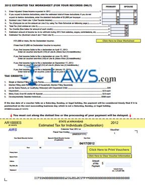 AR1000ES Individual Estimated Tax Declaration Vouchers